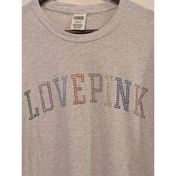 Victoria's Secret PINK Long Sleeve Shirt - Rainbow BLING Rhinestone Logo Tee - Picture 3 of 5